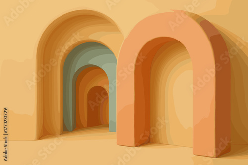 Gentle clay vector sculpted diffused light depth illustration harmony softly pastel smooth