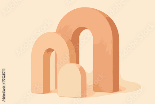 Blending minimal rendered illustration shadows tones arched pastel composition vector shapes volumetric