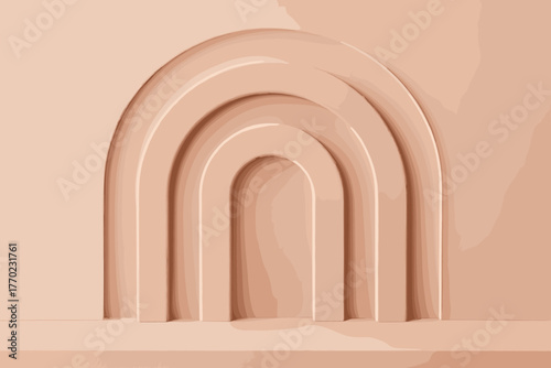 Layered symmetrical vector clay blush arches realistic shapes abstract forming shading illustration