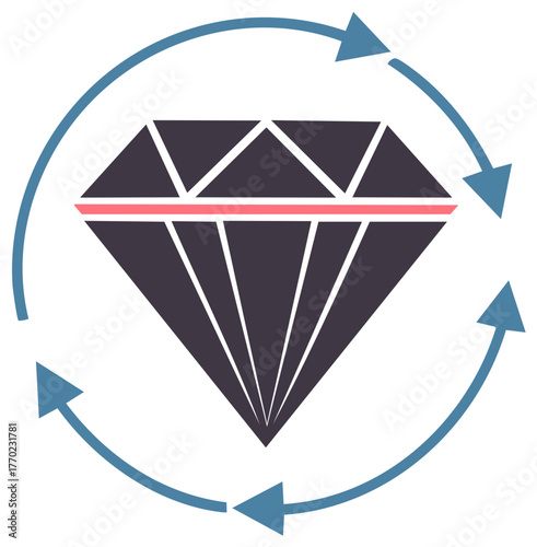 Diamond rotating circle with arrows indicating movement and cyclical process
