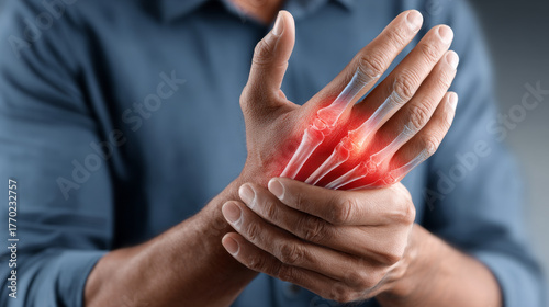 Rheumatoid and arthritis concept ,Hand pain joint inflammation arthritis rheumatoid tendon swelling ache male