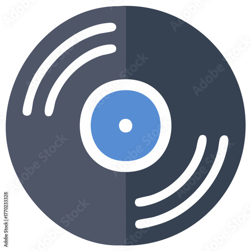 Flat icon of a vinyl record with blue label and white grooves