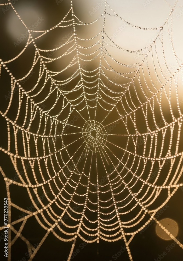 Naklejka premium A spider web with water droplets on it