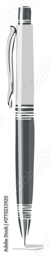 Stylized gray modern ballpoint pen vector illustration for writing office and education concepts