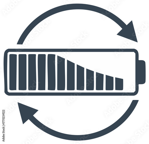 Battery level indicator with circular arrows symbolizing charge or discharge cycles