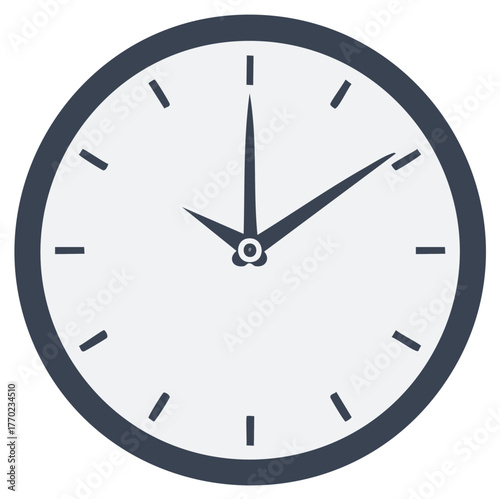 Simple classic round wall clock icon showing the time. Minimalist flat vector design illustration for concepts.