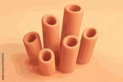 Clay cylinder base emerging tuberise modern illustration cylindrical vector tubes softly luminous