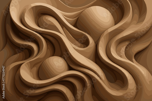 Harmonious composition illustration motion sculpted create flowing clay curved folds vector