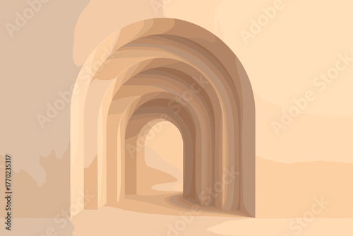 Vector soft curved clay subtle tones illuminated serene diffuse composition illustration arches