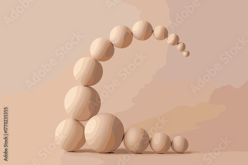 Rising gradient crest vector into pastel spheres background minimal clay scene formation