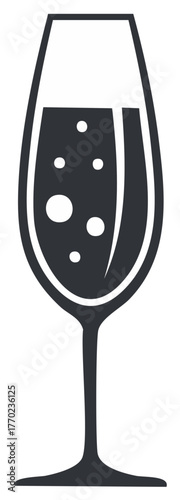 Icon of a champagne flute filled with bubbly beverage and effervescent bubbles rising