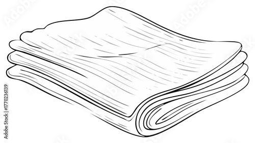 Stack of folded towels line art illustration, black outline isolated on white surface for various creative designs