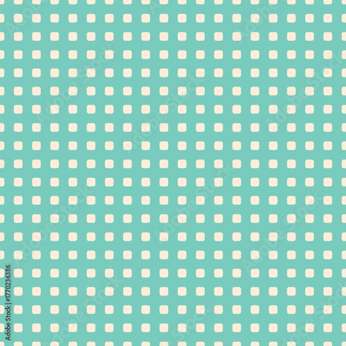A seamless vector pattern featuring cream rounded squares on a mint teal background, perfect for web backgrounds, stationery, and graphic projects.