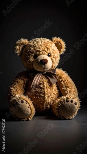 Brown Teddy Bear on Dark Background