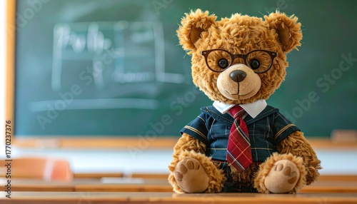 Brown Teddy Bear Teacher in Classroom