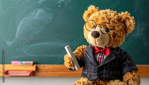 Brown Teddy Bear Teacher in Classroom Setting