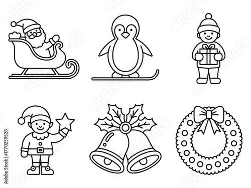 Collection of black and white christmas icons and decorations, Hand Drawn Black and White Christmas Illustrations Set with Various Elements and Styles