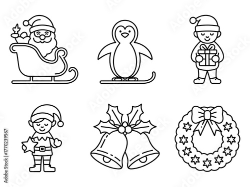 Collection of black and white christmas icons and decorations, Hand Drawn Black and White Christmas Illustrations Set with Various Elements and Styles