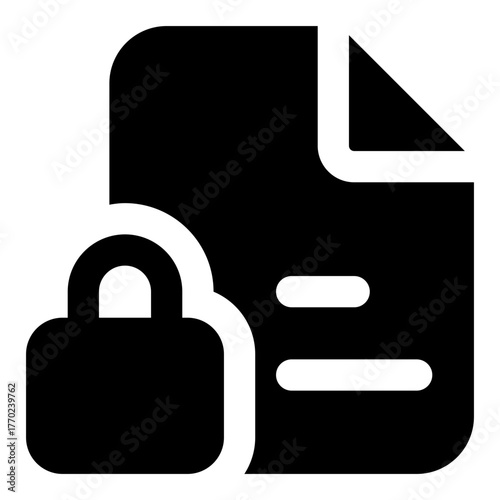 File Lock Glyph Icon Vector, Solid Document and File Management Symbol for Office and Folder Concept