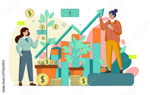Vector illustration of business growth and financial investment concept. 