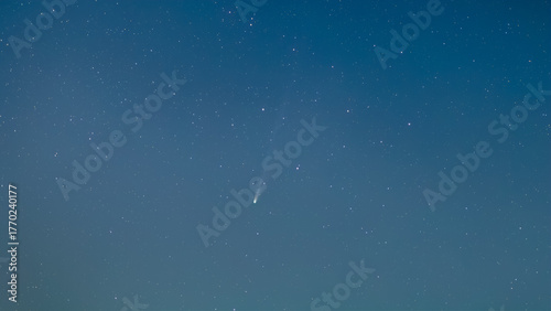 The non-periodic comet C/2025 A6 (Lemmon) has a long dust tail and green coma. October 27, 2025 in South Korea