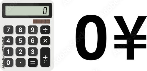 Create a kinds of deferent Simple icon material of a calculator and 0 yen vector art with white background..