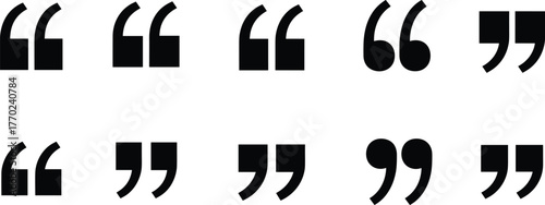 Collection of Black Quotation Mark Icons in Various Styles Keywords: quotation marks, quote, punctuation, symbol, icon, black, typography, text, writing, speech, dialogue, quotation, double quotes