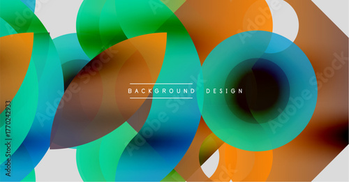 Abstract colorful overlapping circles create dynamic visual flow. Modern design elements suggest movement, energy, innovation.