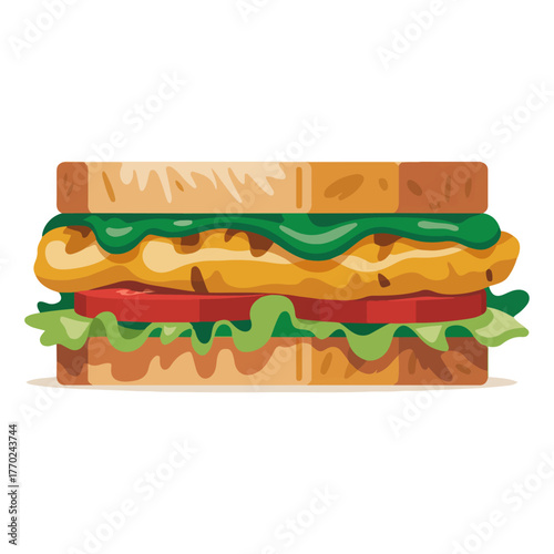 A classic chicken sandwich with lettuce and tomato vector illustration A delicious fast food meal for a takeaway lunch menu
