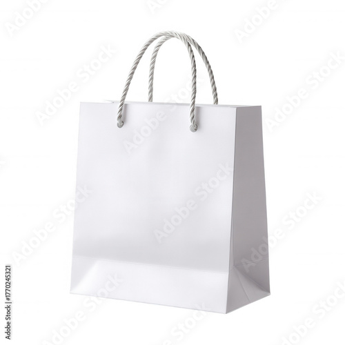 White shopping bag with twisted handle for retail, fashion, purchase, and gift packaging element. design Transparent background
