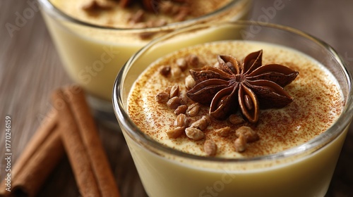 A festive eggnog milk pudding with cinnamon star