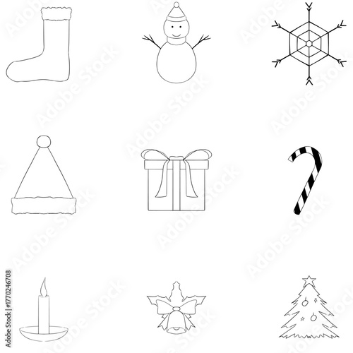 Christmas icons set Outline illustration for web and Holiday Festival