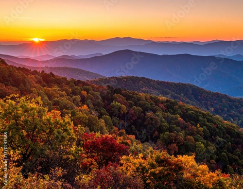 Autumnal sunrise over Appalachian mountains