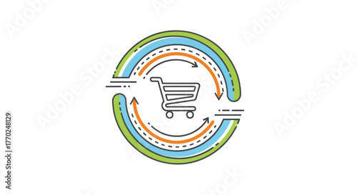 Circular Shopping Cart Cycle - E-commerce and Retail Process Illustration.