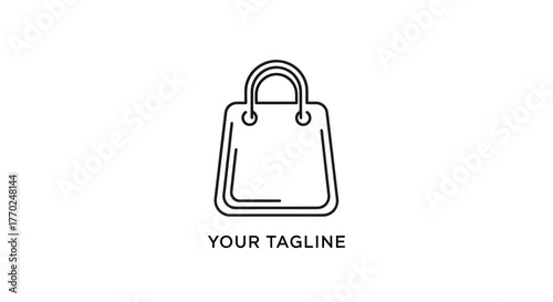Simple shopping bag logo design with handle and tagline for retail business.
