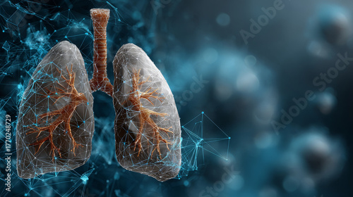 Influenza lung protection concept ,digital lung respiratory system ai network medical technology healthcare futuristic anatomy