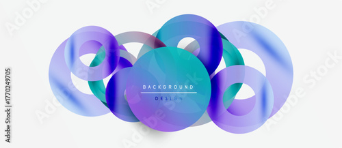 Abstract colorful circles overlap, creating dynamic background design. Gradient shades blend, offering modern visual appeal.