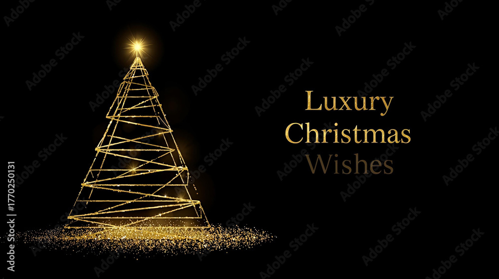 Fototapeta premium Elegant luxury christmas tree illuminated with golden lights festive holiday celebration