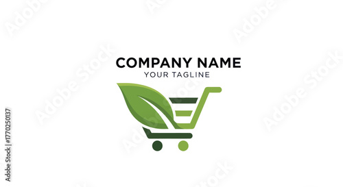 Eco-Friendly Shopping Cart Logo with Leaf Design for Sustainable Business.