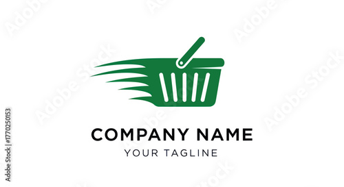 Green shopping basket logo with speed effect for online store.
