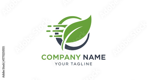 Modern Green Leaf Logo Design with Circular Element and Pixelated Effect.