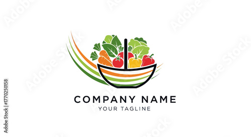 Vibrant Bowl of Fresh Vegetables and Fruits Logo Design.