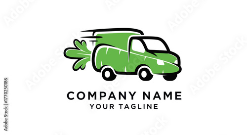 Green delivery van with leaf exhaust symbol.