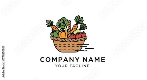 Freshly Harvested Organic Vegetables in a Woven Basket Logo Design.