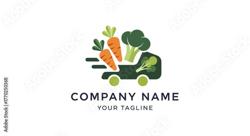 Fresh Vegetable Delivery Truck Logo Design.
