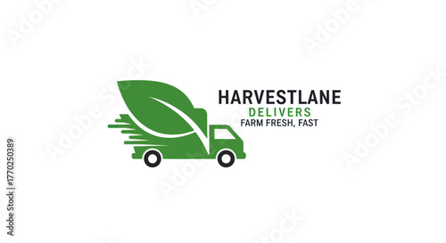 HarvestLane Delivers Farm Fresh Fast Green Truck Logo.