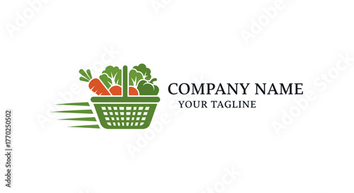 Fresh vegetable delivery service logo with a green shopping basket.