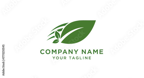 Dynamic Green Leaf Logo Design with Motion Lines for Eco-Friendly Brand.