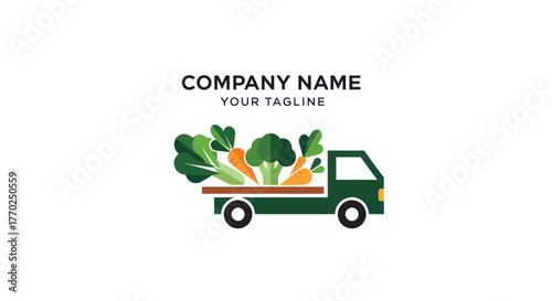 Green delivery truck carrying fresh vegetables for healthy food supply.