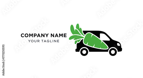 Fresh vegetable delivery service logo with a carrot on a van.